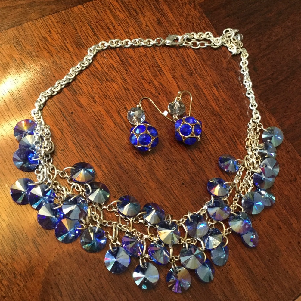 Blue necklace and earrings